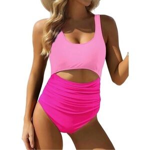 VIMPUNEC Tummy Control, One Piece, High Waisted, Cut Out Swimwear, Pink